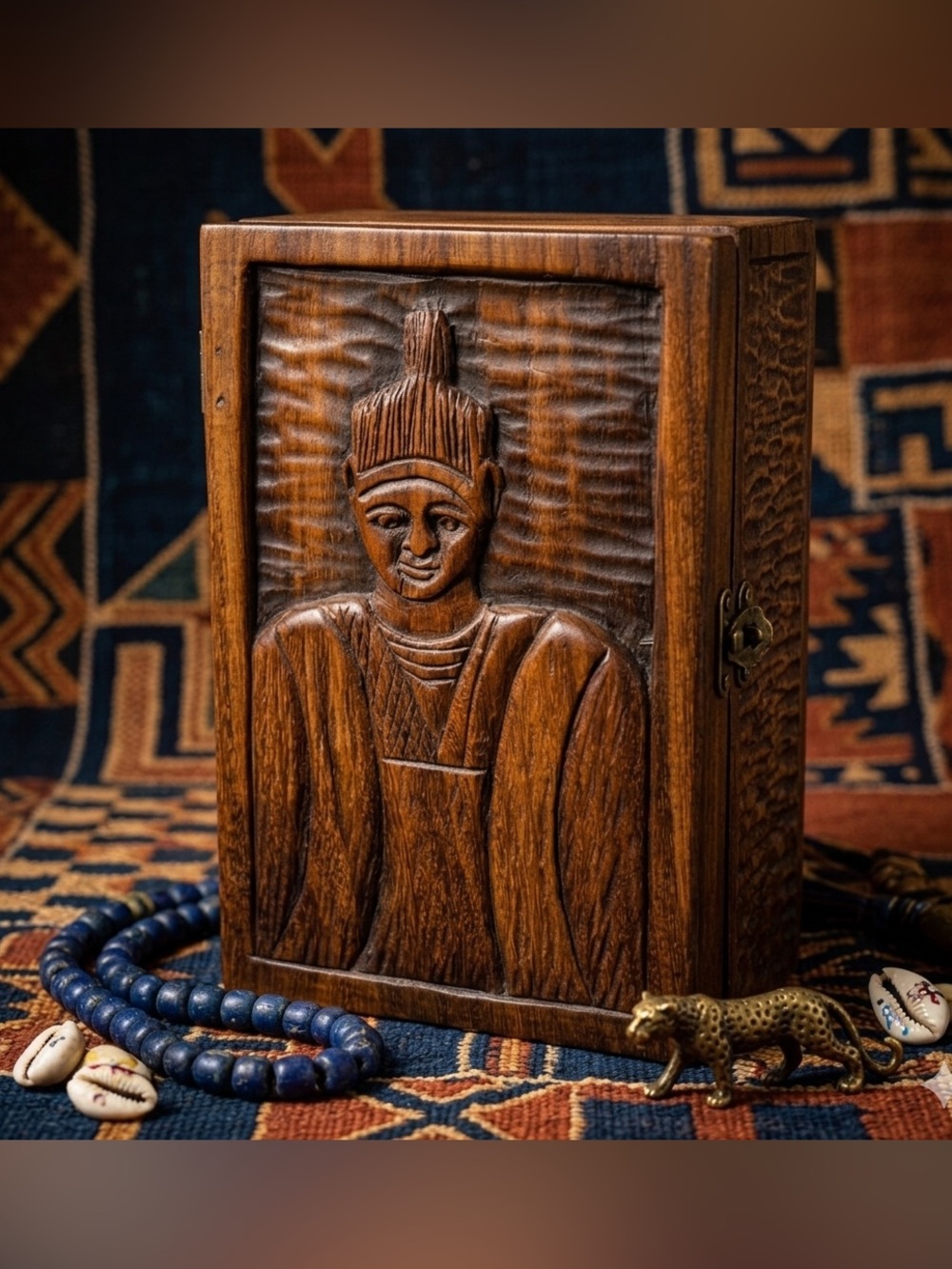 Vintage hand-carved African tribal wooden
Box-Carved Wooden Decorative Panel